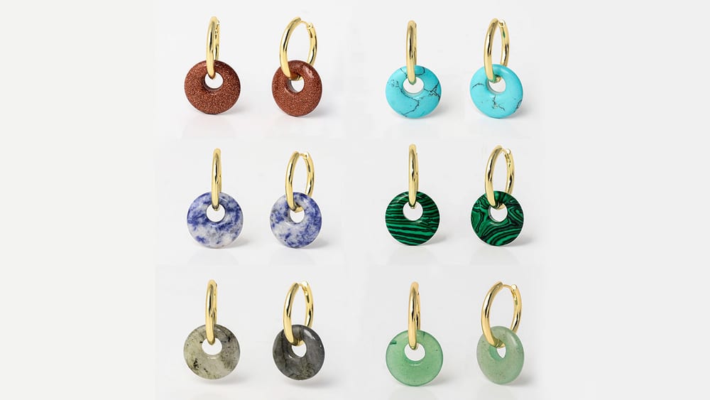Colorful natural stone earrings gold plated huggie hoop earrings for women