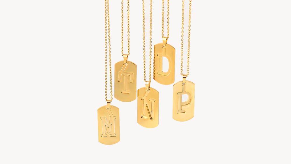 Moved stainless steel gold -plated hollow letter pendant necklace for men