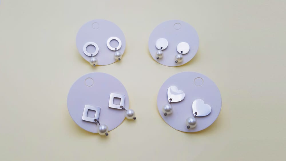 Newly designed pearl pendant heart shape stainless steel stud earrings series