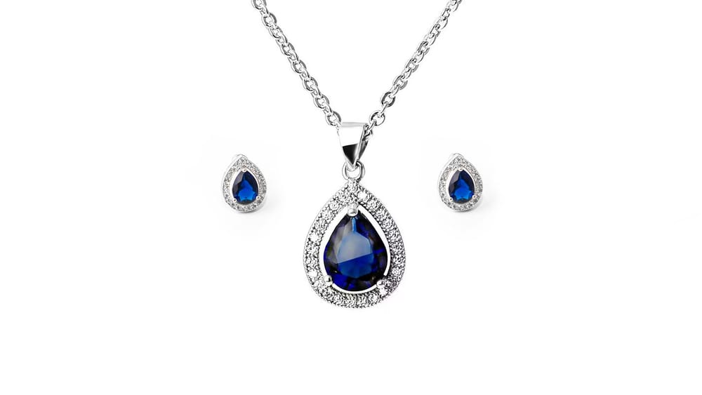 Custom luxury sapphire earrings necklace set wedding ladies jewelry