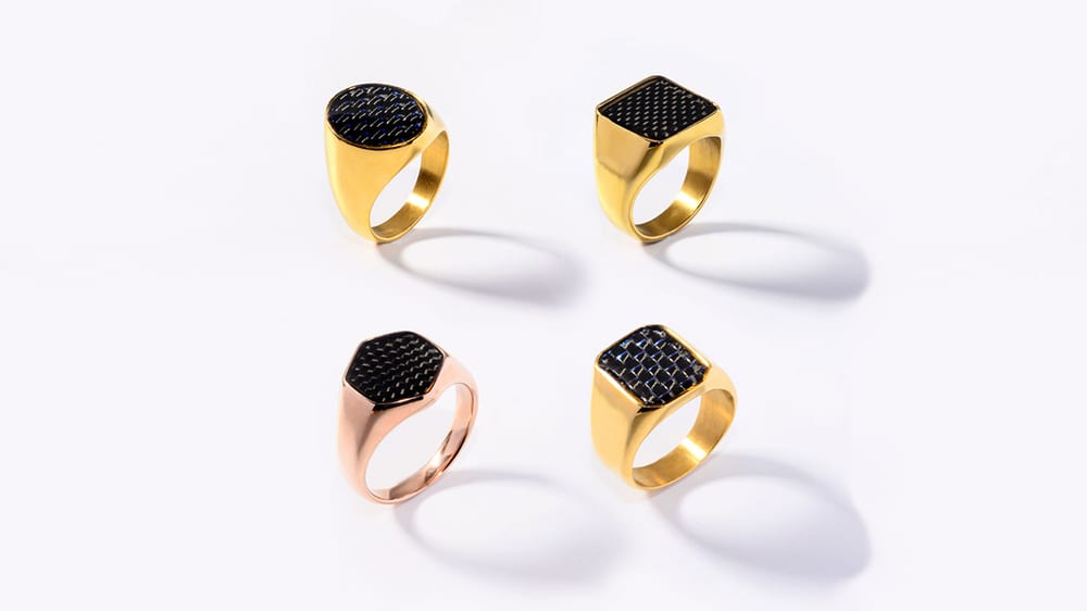Customized Geometric gold plated stainless steel engrave enamel signet rings for man