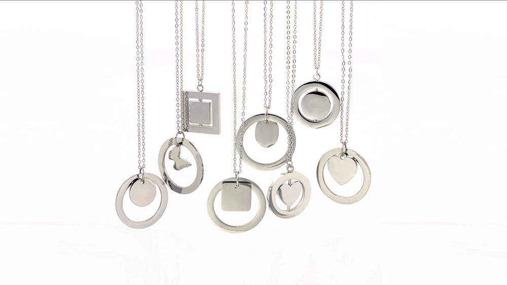 Rotating gold -plated stainless steel engrave charms pendant necklaces