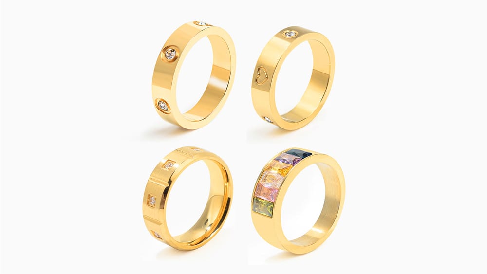 Customized high -quality stainless steel gold -plated crystal band rings