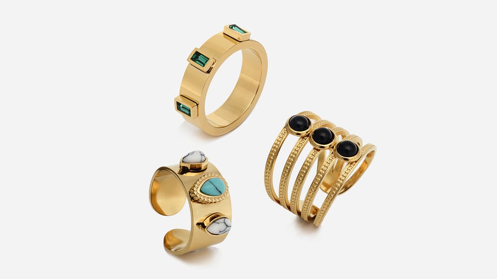 Customized gold plated stainless steel natural stone jewelry ring for women