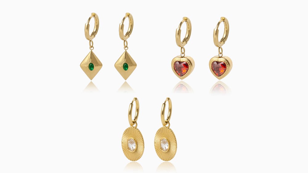 Stainless steel gold -plated crystal zircon huggie hoop pendant earrings