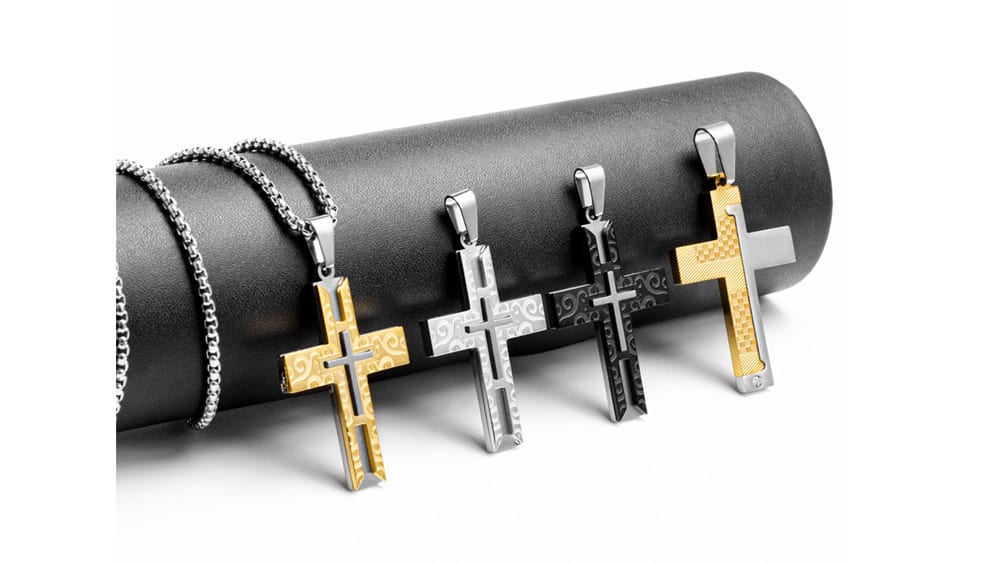 Classic hip -hop men’s stainless steel crossing pendant necklace