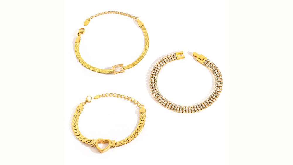 18K gold -plated stainless steel snake chain heart -shaped Cuban chain shining zricon bracelets