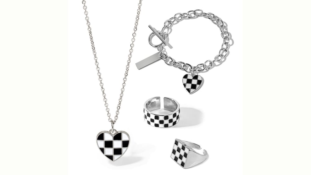 Fashionable stainless steel chessboard enamel jewelry set for women