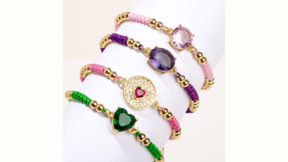 DIY braided rope bracelet zircon charm 18K bead bracelet for girls