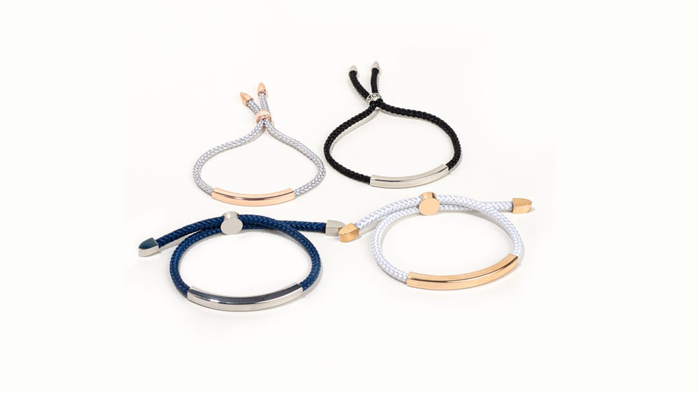 Adjustable engrave stainless steel bar braided rope bracelet