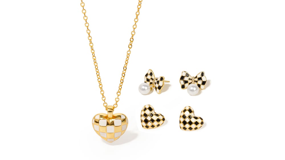 925 silver gold-plated enamel chessboard woman jewelry set supplier