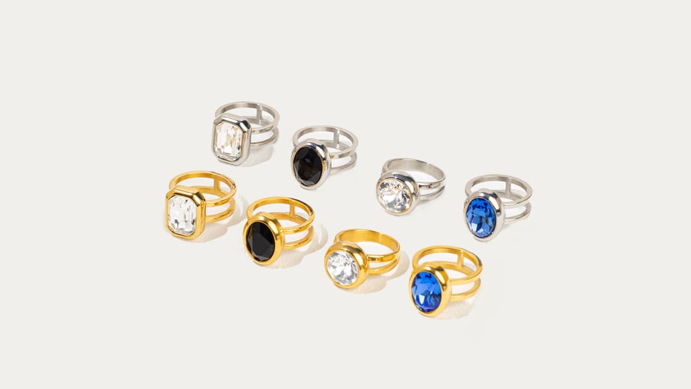Wholesale men’s stainless steel geometric large particle glass ring