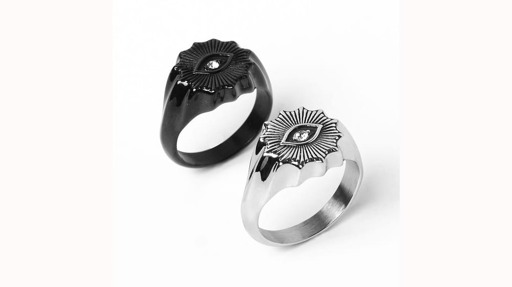 Retro evil eye stainless steel Inlay crystal rings for men jewelry gift