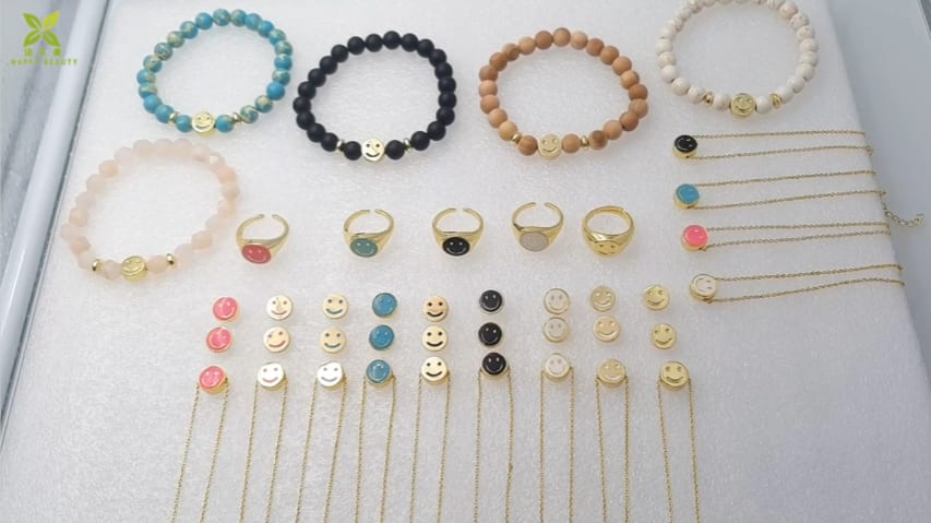 Trendy Adjustable Smile Ring Smile Face Necklaces Bead Bracelet Natural Stone Bracelet Jewelry