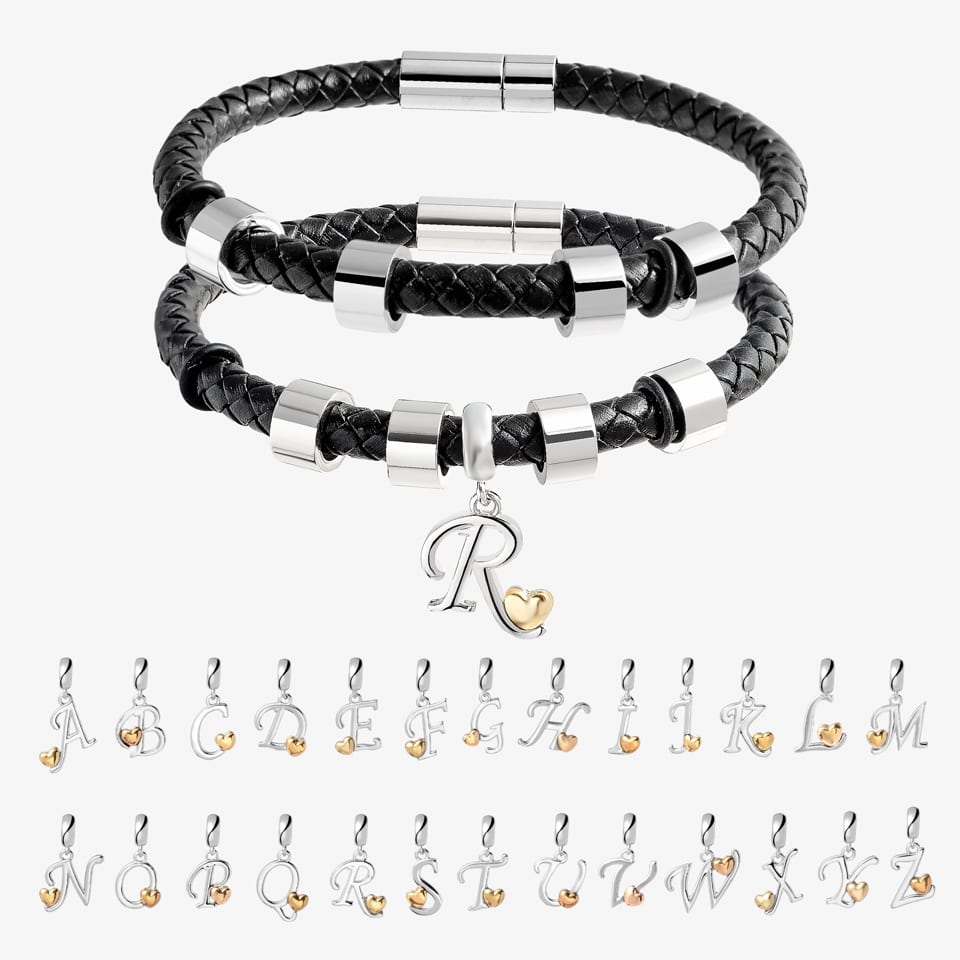 Stainless Steel Men’s Leather Bracelet Double Layer Handmade Leather Bradided Magnet Bracelets with Custom Beads | SXS