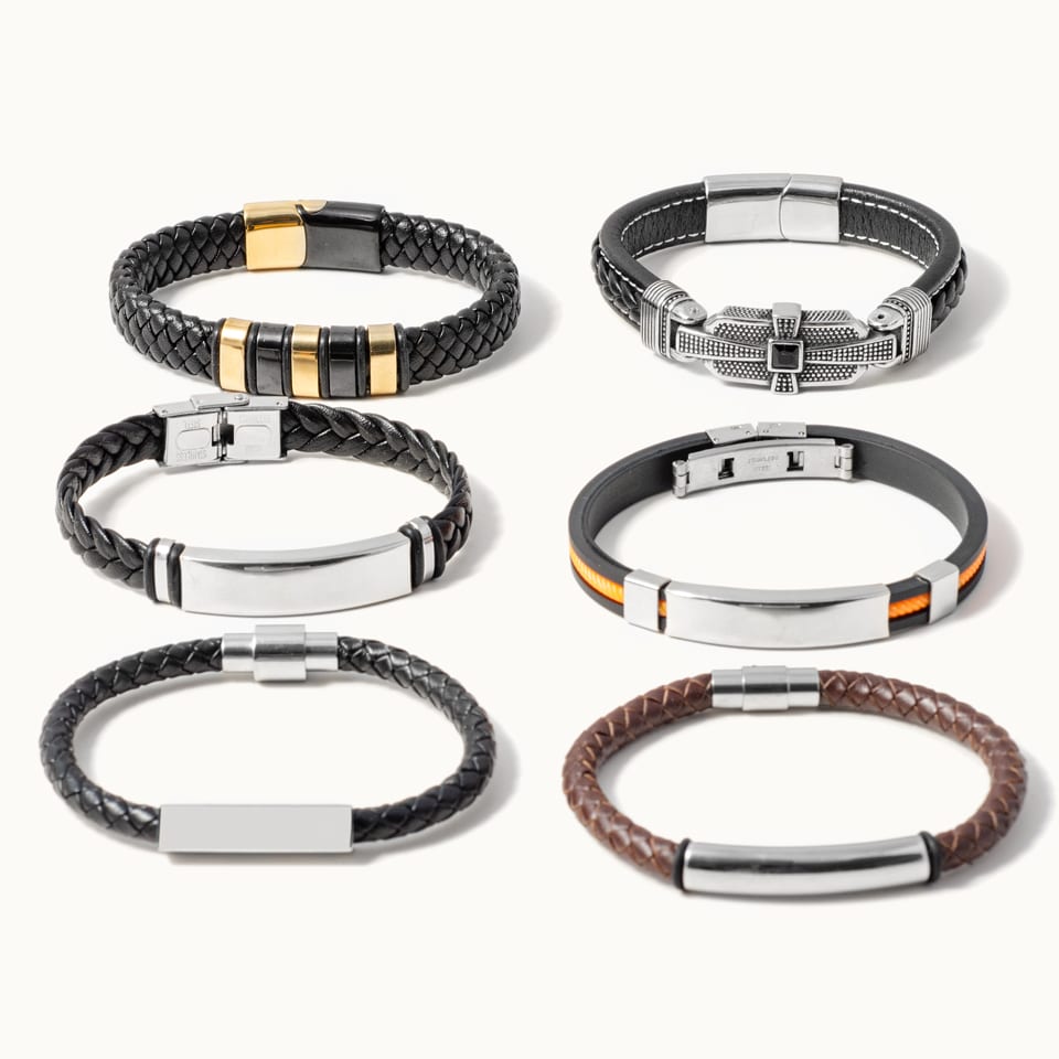 Quality Custom Logo Engraved Braided Leather Stainless Steel Bracelet For Men Manufacturer | SXS