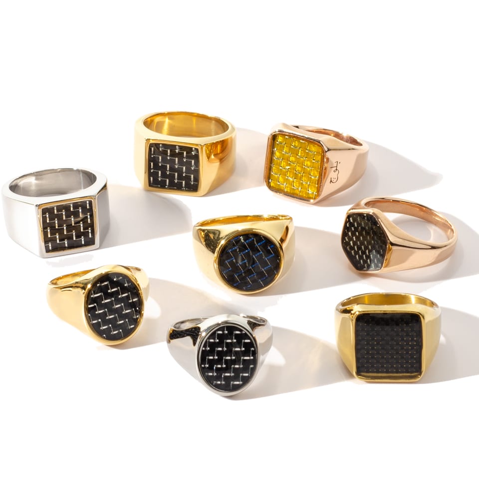 Stainless steel Men Carbon Fiber Signet Ring | SXS