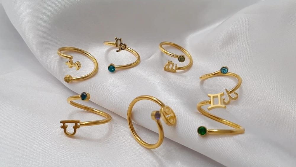 Stainless steel adjustable open zodiac rings | SXS