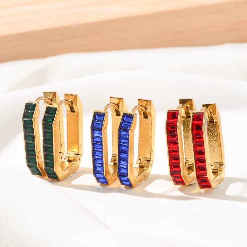18k gold plated stainless steel pave crystal huggie hoop earrings | SXS