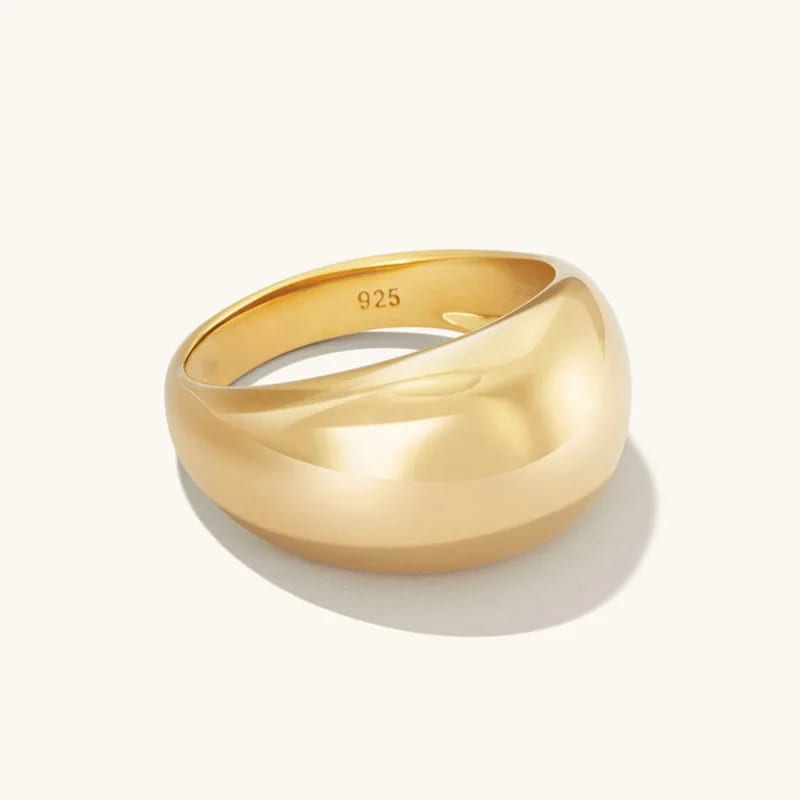 Minimalist Daily Wear Women Jewelry 925 Sterling Silver Gold Plated Statement Dome Signet Ring Rings