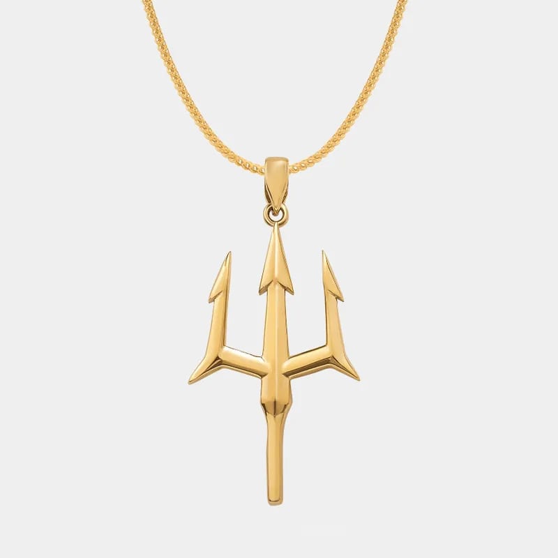 New Design 316l Stainless Steel Silver Black Gold Plated Poseidon Trident Pendant Necklace For Men’s Hip-hop Jewelry Necklace