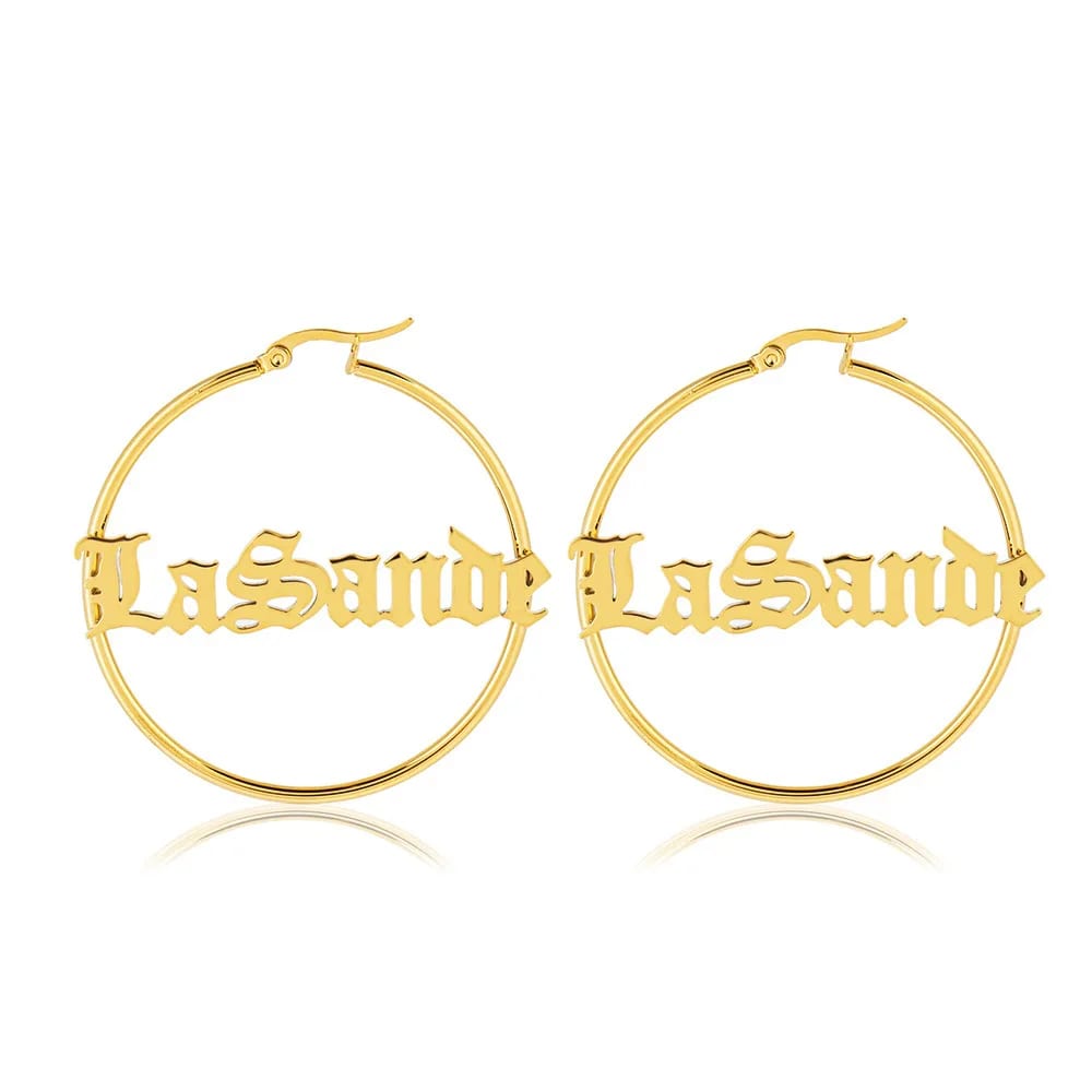 Custom Personalized Jewelry Hollow Name Hoop Earrings Gold Plated Stainless Steel Word Hoops Earrings For Men Women Earrings
