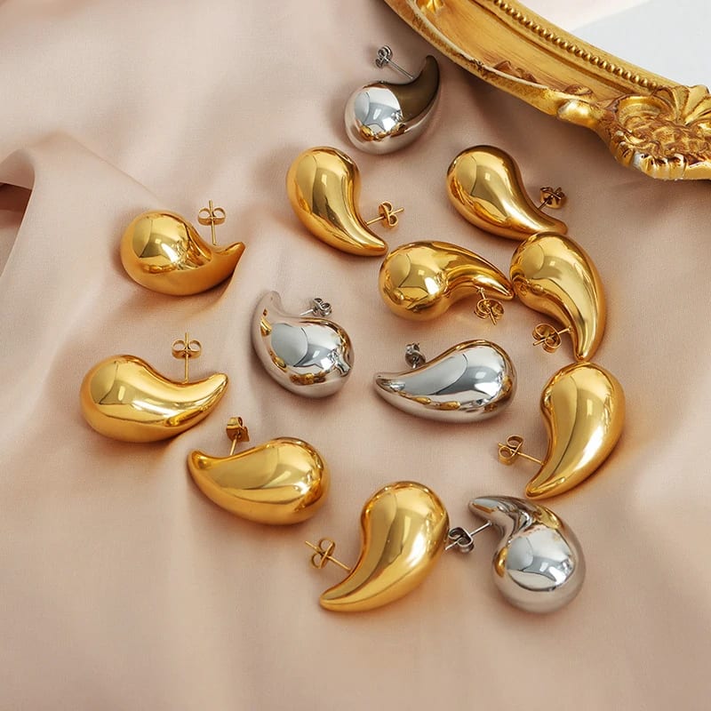Trendy 18k Gold Plated Stainless Steel Women Fashion Waterproof Jewelry Hollow Smooth Chunky Water Drop Teardrop Earrings Earrings
