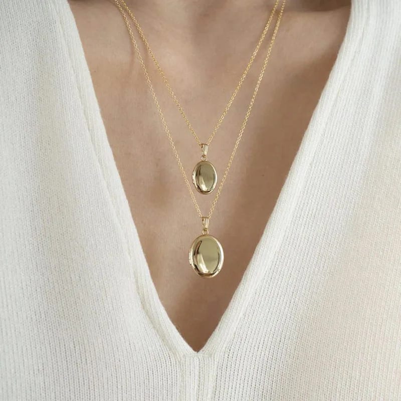Minimalist Personalized Oval Shape Photo Locket 14k Gold Oval Lockets For Photos Pendant Necklace Necklace