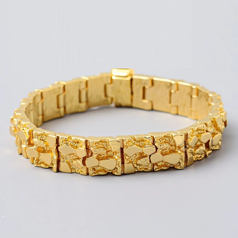 Wholesale Mens Watchband Bracelet 18k Gold Plated Chunky Nugget Textured Link Bracelet For Men And Women Bracelet
