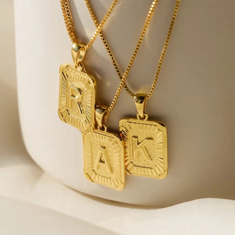 Waterproof Jewelry Non Tarnish Initial Necklace 18k Gold Plated Stainless Steel A-z Letter Alphabet Rectangle Pendant Necklace Necklace