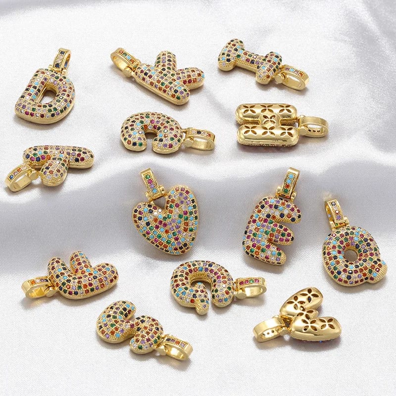 Hotsale Fashion Hip Hop Gold Plated 26 Bubble Alphabet Pendant Colorful Cubic Zirconia Jewelry Initial Letter Cz Necklace Necklaces