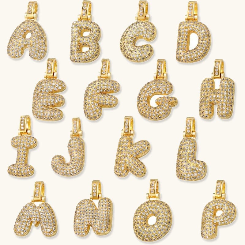 Fashion Personalized 18k Gold Alphabet Necklace Name Bubble Round Cubic Zirconia Hip Hop 26 Letter Pendants Necklace Jewelry Necklaces