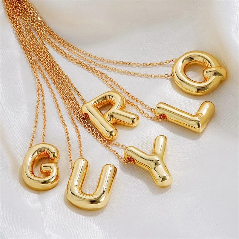 Wholesale Non Tarnish Stainless Steel 18k Gold Pvd Plated 3d Chunky Alphabet Balloon Initial Bubble Letter Pendant Necklace Necklaces