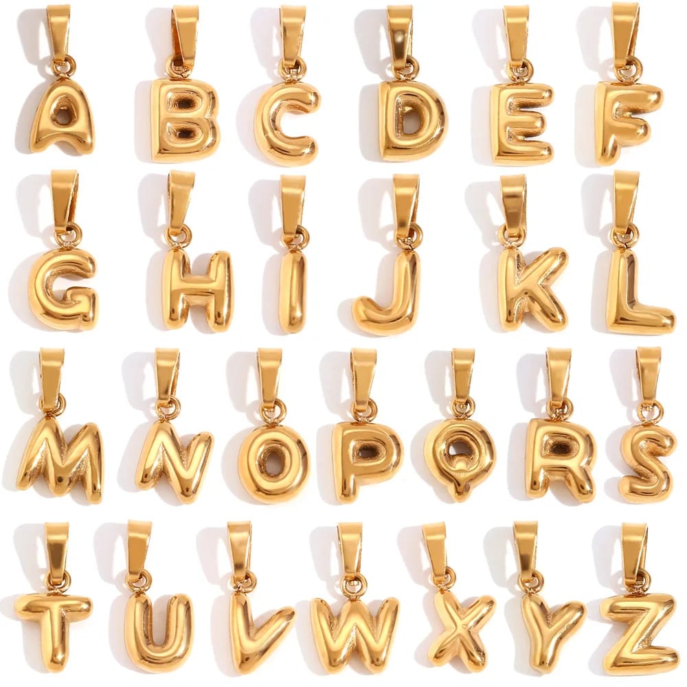 Wholesale Jewelry Making Necklace Custom Stainless Steel 18k Gold Alphabet Bubble Puff Initial Letter Charms Initial Pendant Necklaces