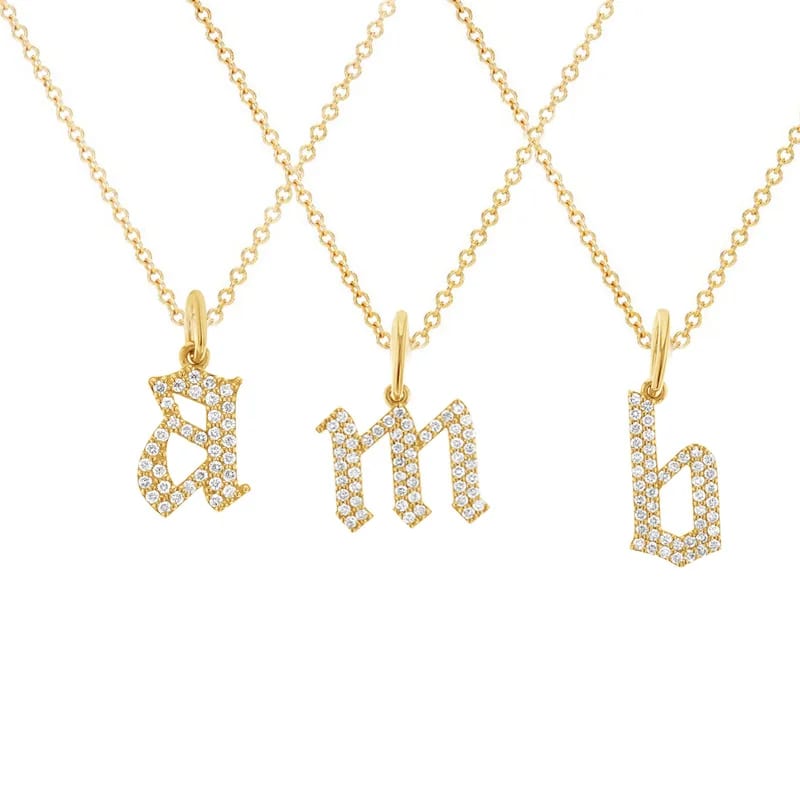 Wholesale 18k Gold Fashion Jewelry Custom Personalized Alphabet Pendant Diamond Gothic Old English Letter Initial Necklace Necklaces