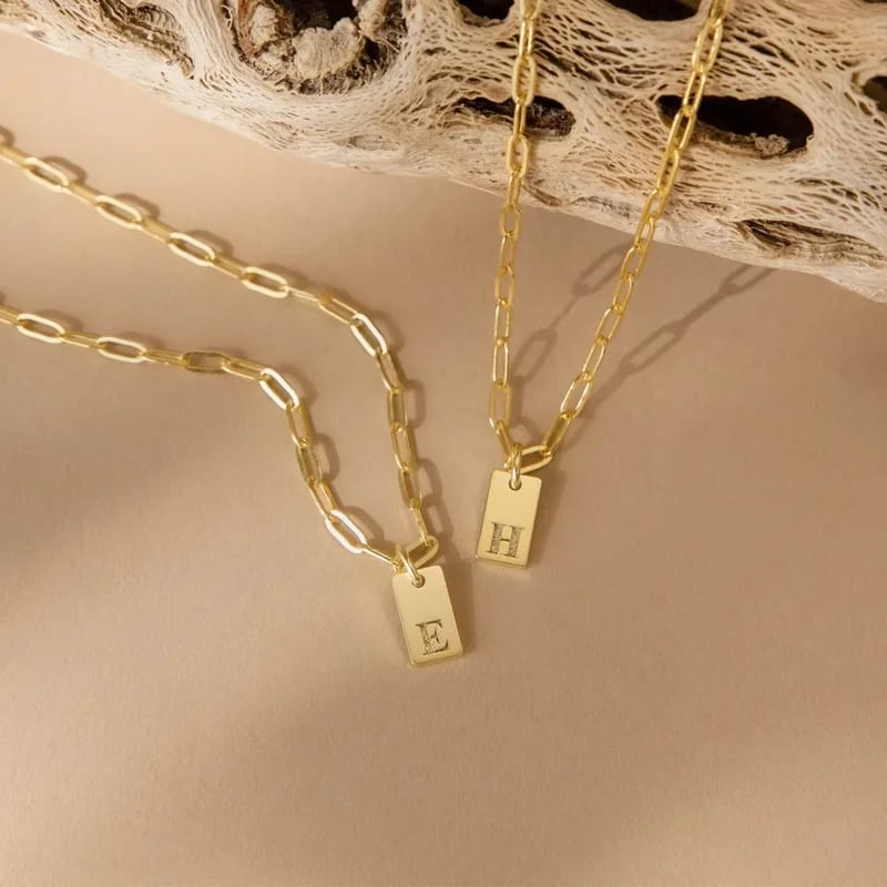 Custom Necklace Stainless Steel 18k Gold Plated Personalized Engraved Mini Initial Letter Paperclip Necklace Necklaces