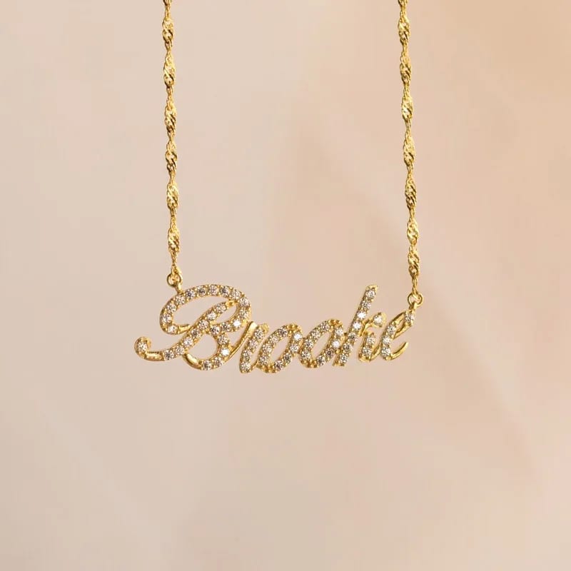 925 Sterling Silver Custom Personalized Cursive Design Script Pave Cz Diamond Name Plate Necklace Jewelry Necklaces