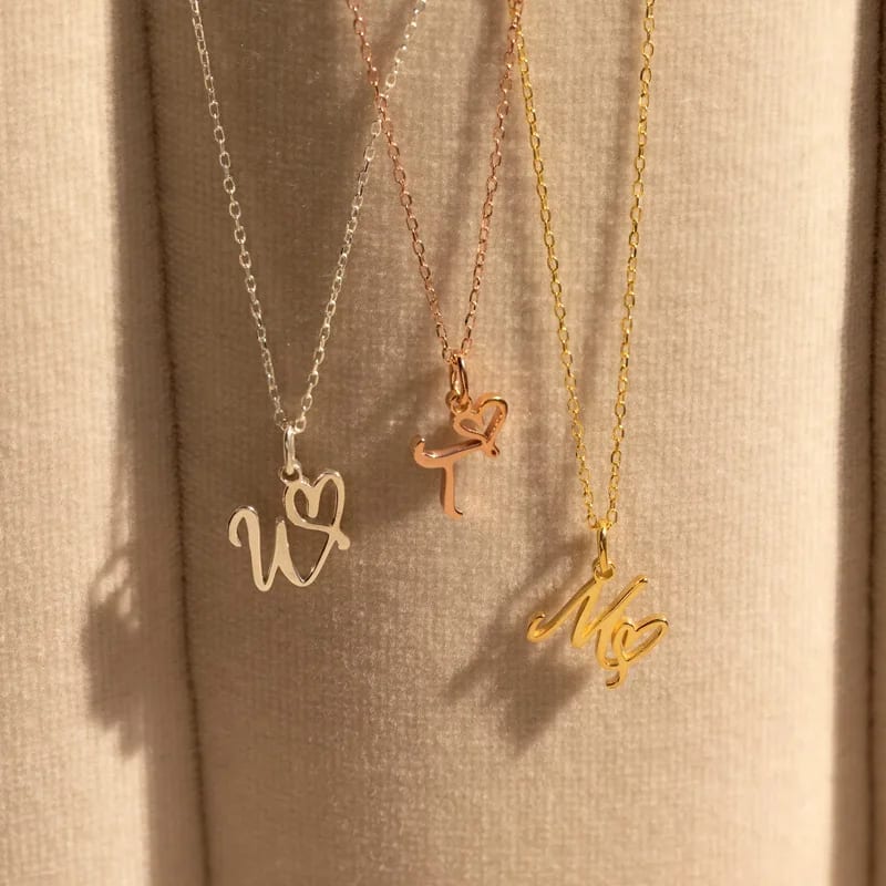 Personalized Custom Dainty 18k Gold Plated Script Initial Heart Pendant Necklace For Women Gift Necklaces