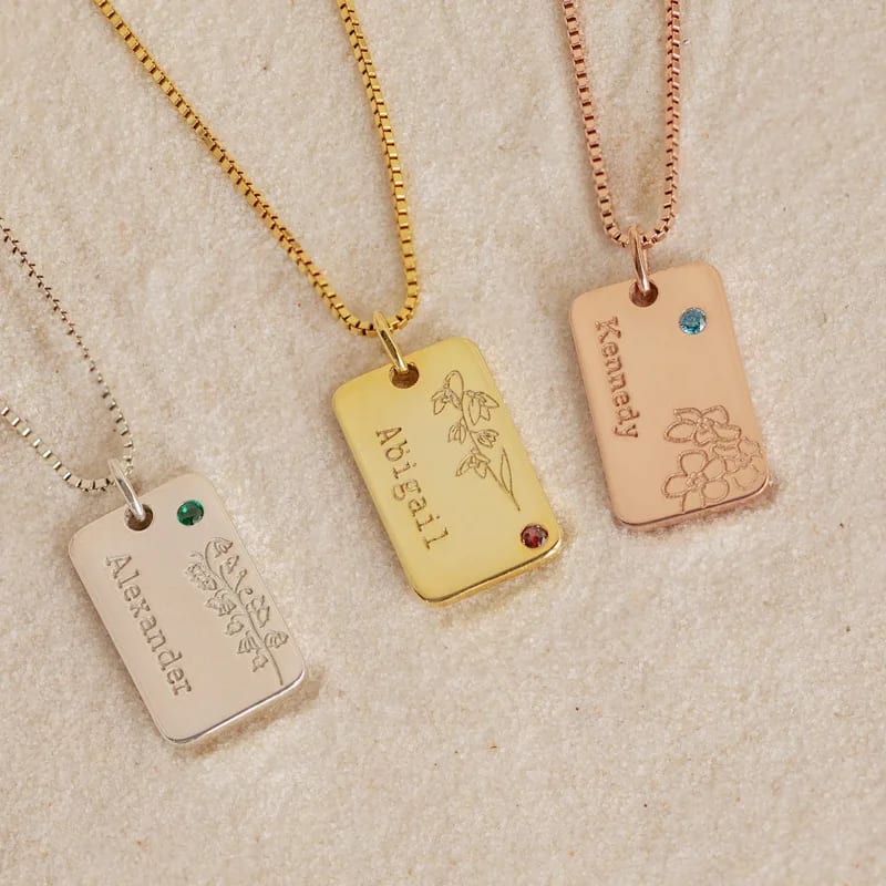 Customizable Engraved Stainless Steel Necklace With Floral Name Birthstone Personalized Custom Name Necklace For Birthday Gift Necklaces