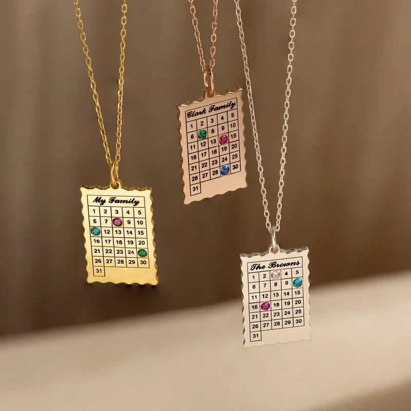 Wholesale High Quality Stainless Steel 18k Gold Plated Customize Engraved Calendar Birthstone Charm Necklace Necklaces