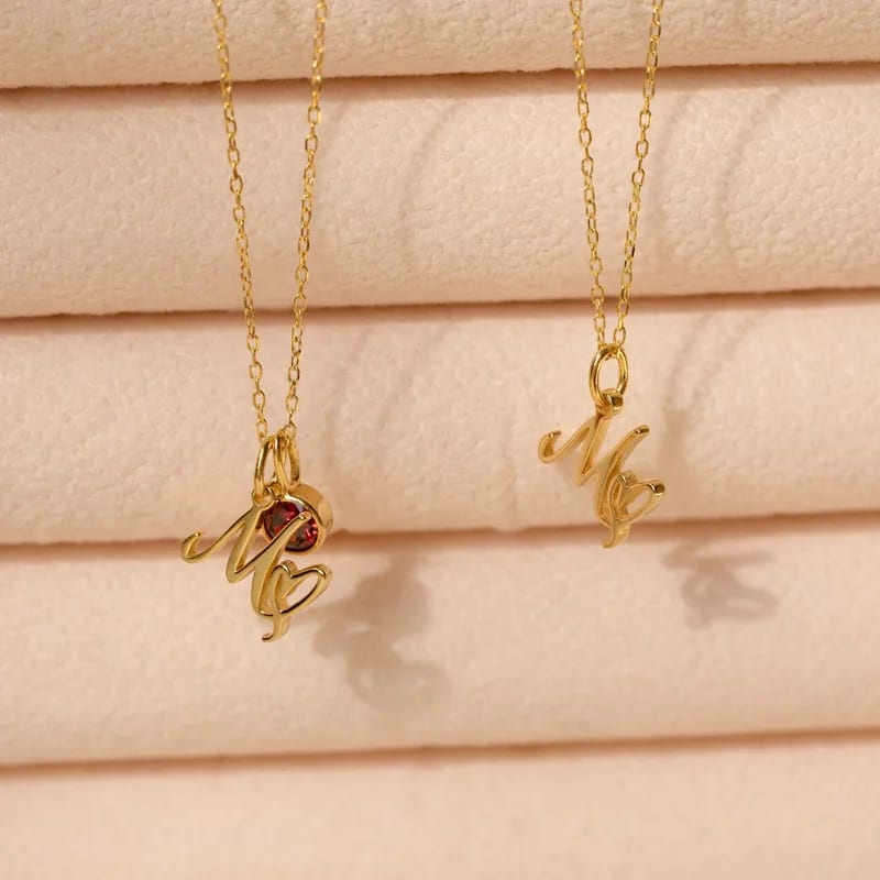 Persoinalized Custom Stainless Steel 18k Gold Plated Initial Heart Birthstone Pendant Necklace Necklaces