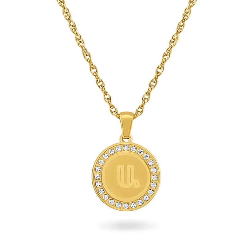 Waterproof Jewelry Custom Round Crystal Letter Pendant Stainless Steel Pvd 18k Gold Plated Initial Alphabet Necklace For Women Necklaces