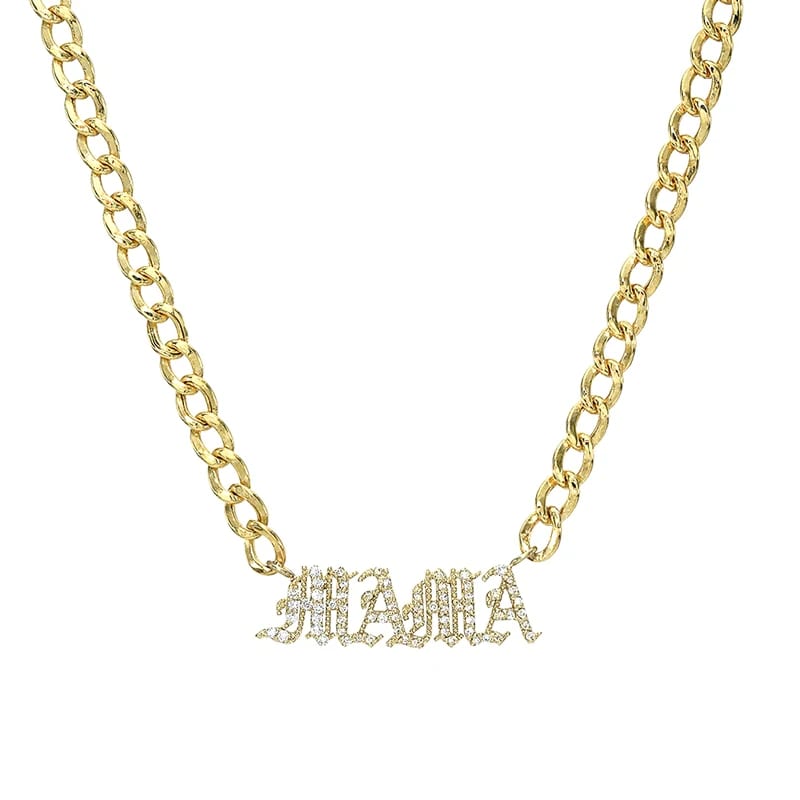 Wholesale Custom Name Necklace 18k Gold Plated Personalized Cuban Link Diamond Name Pendant Necklace For Women Necklaces