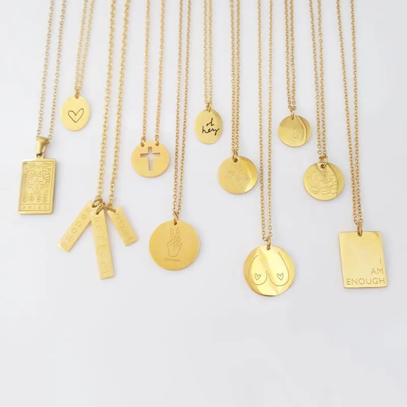 Wholesale Custom Engraved Logo Sign Stainless Steel Jewelry 18k Gold Plated Bar Blank Disc Pendant Necklace Necklaces