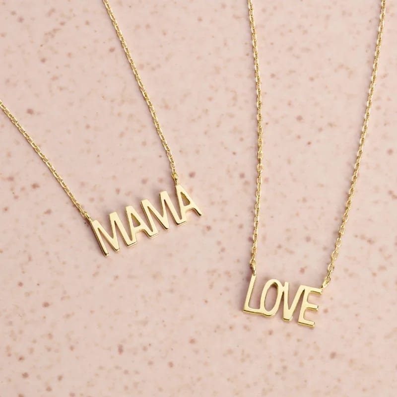 Custom Personalized Name Plate Necklace 925 Sterling Silver 18k Gold Plated Letter Nameplate I Love You Mama Pendant Necklace Necklaces