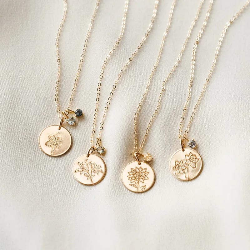 New Arrival Birth Flower Necklace 18k Gold Stainless Steel Personalized Floral Birthstone Necklace Women Jewelry Gift Necklaces