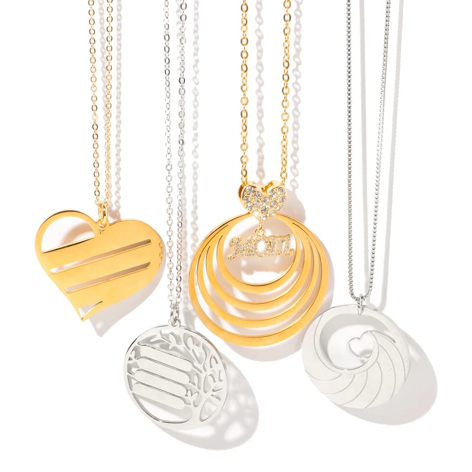 Family Jewelry Custom Personalized Name Engraved 18k Gold Plated Stainless Steel Heart Necklace Necklaces