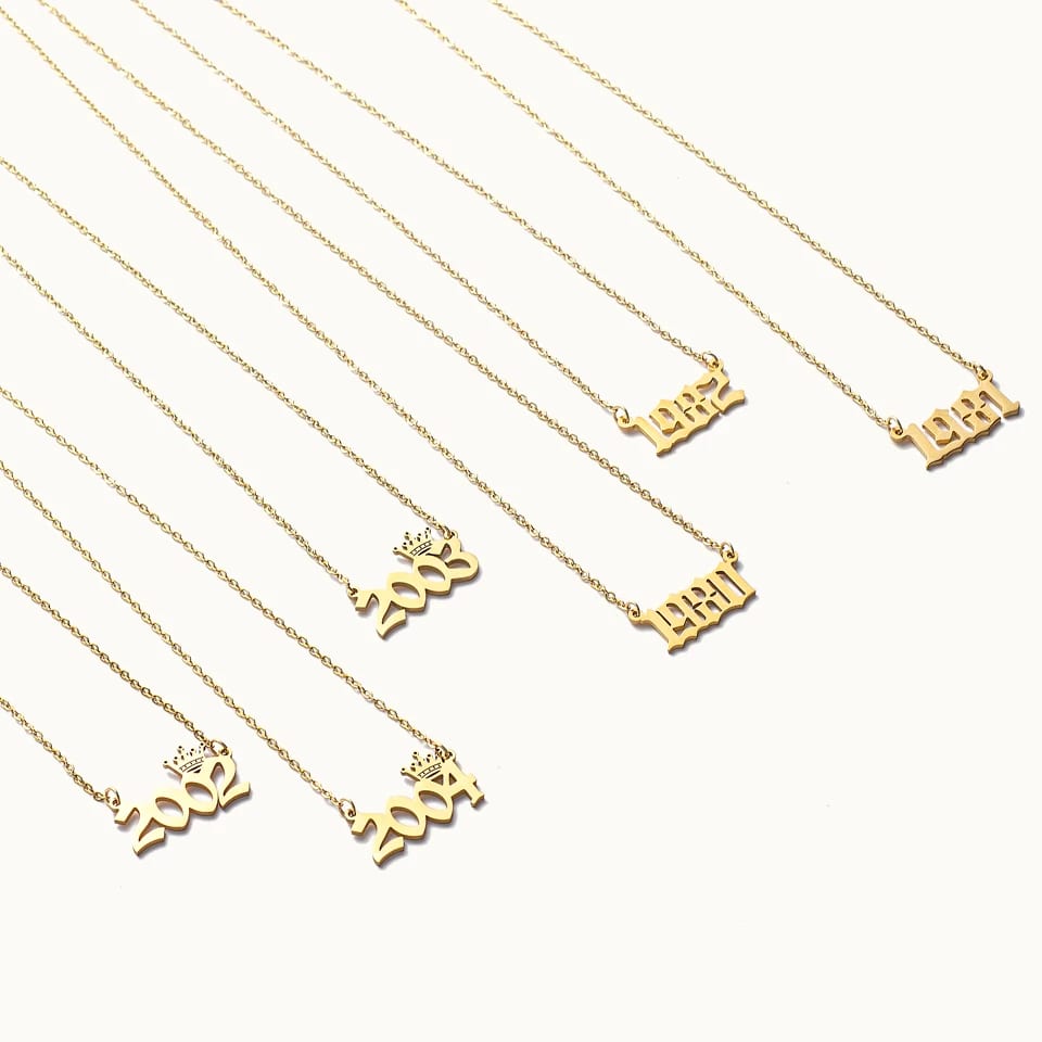 Custom Birth Year Necklace Personalized Stainless Steel 18k Gold Plated Necklaces Birth Year Number Necklaces Necklaces