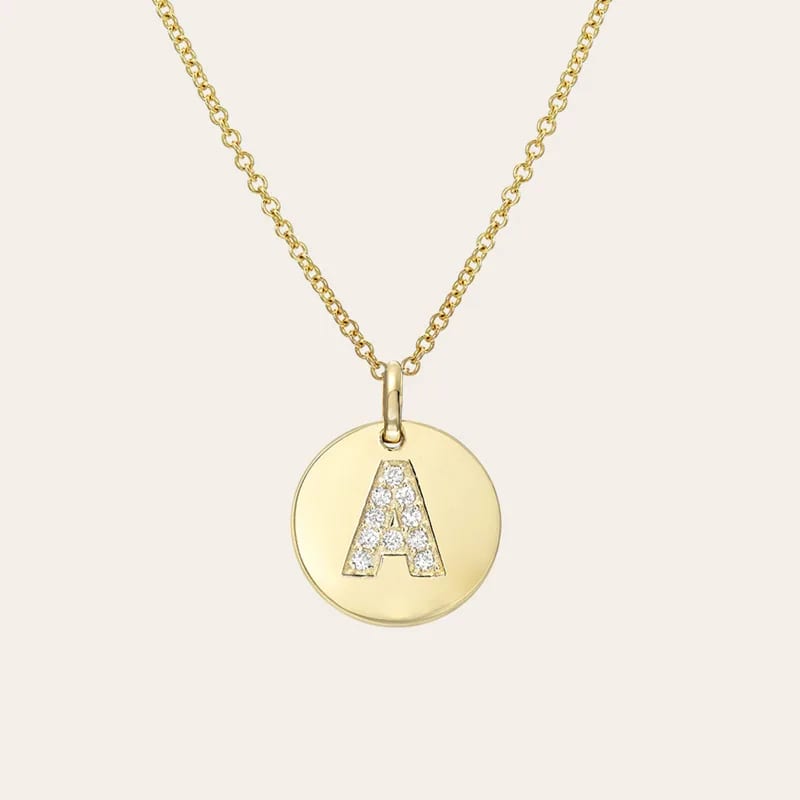 Custom 18k Gold Plated 925 Sterling Silver Small Diamond Initial Disc Pendant Initial Letter Necklace Necklaces