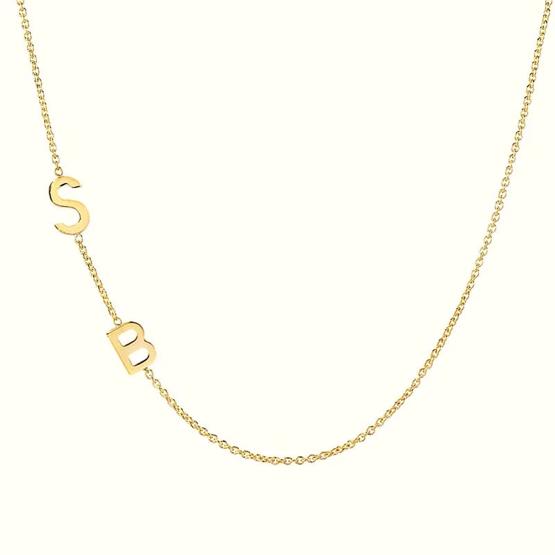 Custom Personalized Sideways Initial Letter Pendant Charm Necklace 18k Gold Plated Asymmetrical Multiple Initial Necklace Necklaces